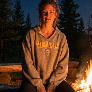 🟣 Minnesota Vikings Distressed Raw V-Neck Hoodie Sweatshirt Grey 2XL 🏈